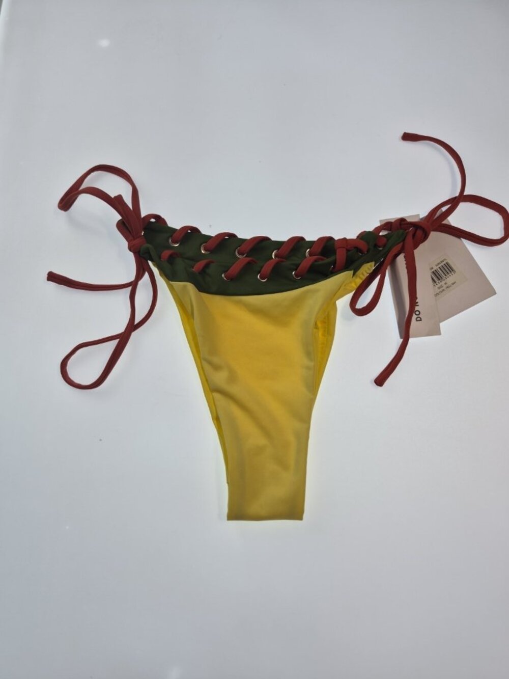 With Jean Juni Bikini Bottom Womens Size M Yellow Cheeky Tie Side NWT